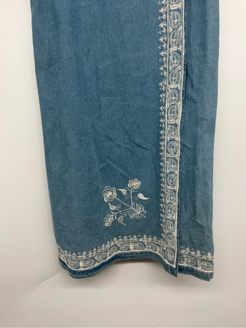 Soft Surroundings Light Blue Embroidered Denim Maxi Skirt - Picture 2 of 6